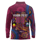 Custom NAIDOC Week Brisbane Lions Long Sleeve Polo Shirt Australian Aboriginal Art