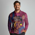 Custom NAIDOC Week Brisbane Lions Long Sleeve Polo Shirt Australian Aboriginal Art