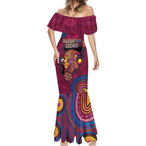 Custom NAIDOC Week Brisbane Lions Mermaid Dress Australian Aboriginal Art