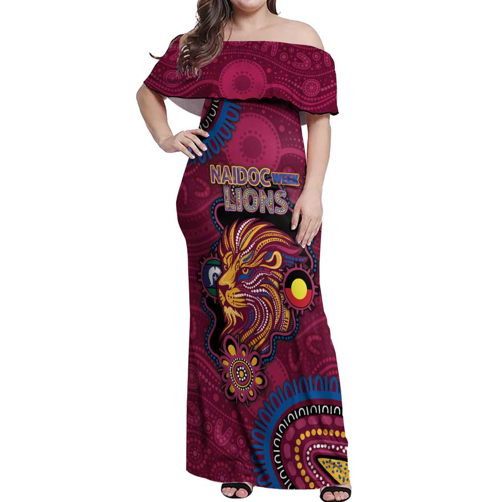 Custom NAIDOC Week Brisbane Lions Off Shoulder Maxi Dress Australian Aboriginal Art