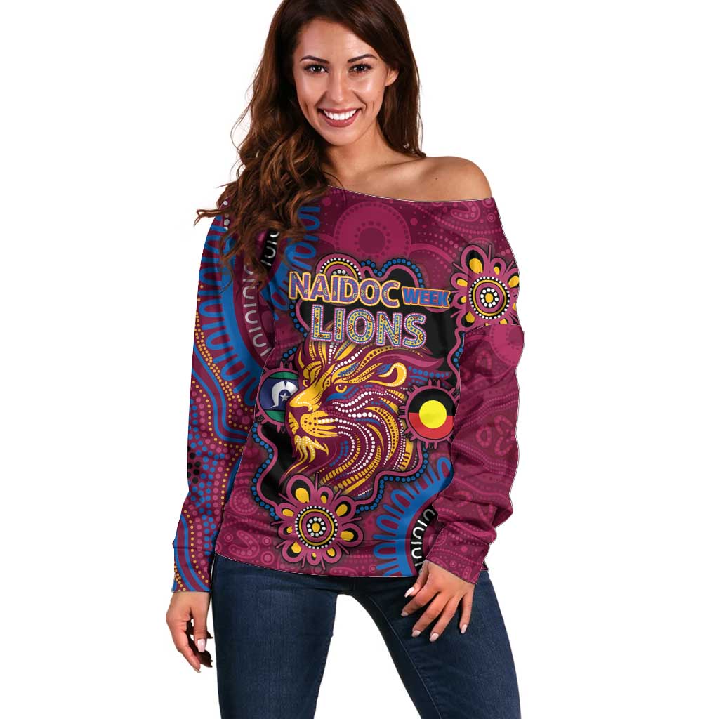 Custom NAIDOC Week Brisbane Lions Off Shoulder Sweater Australian Aboriginal Art