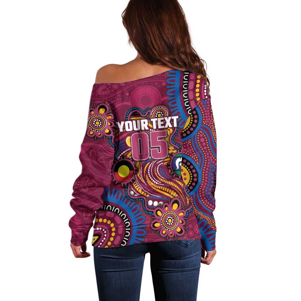 Custom NAIDOC Week Brisbane Lions Off Shoulder Sweater Australian Aboriginal Art