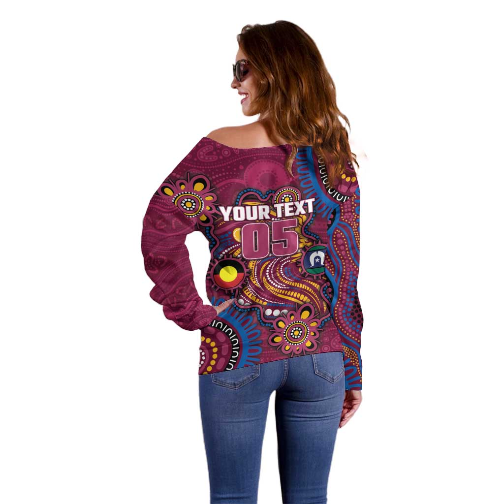 Custom NAIDOC Week Brisbane Lions Off Shoulder Sweater Australian Aboriginal Art