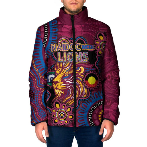 Custom NAIDOC Week Brisbane Lions Padded Jacket Australian Aboriginal Art