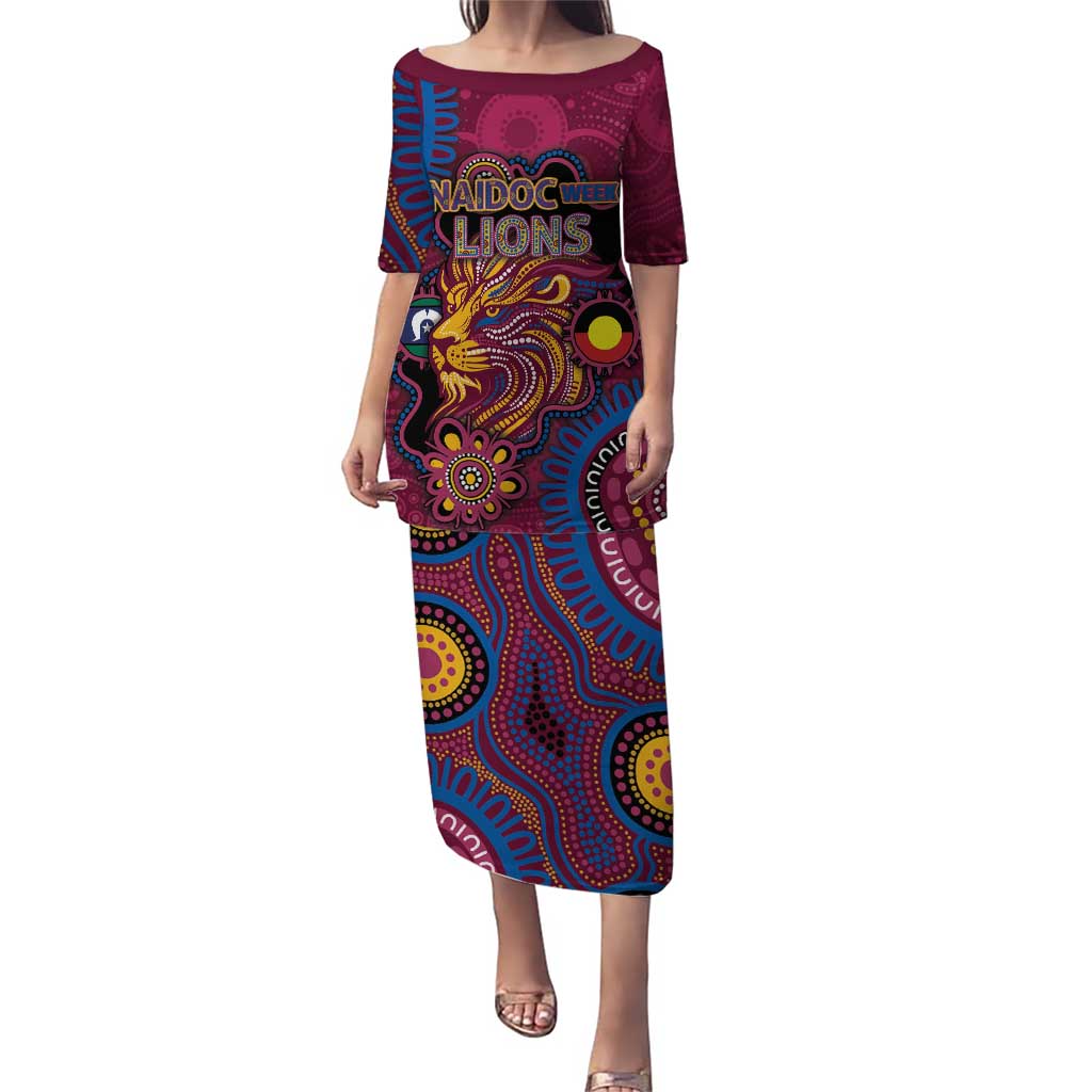 Custom NAIDOC Week Brisbane Lions Puletasi Australian Aboriginal Art