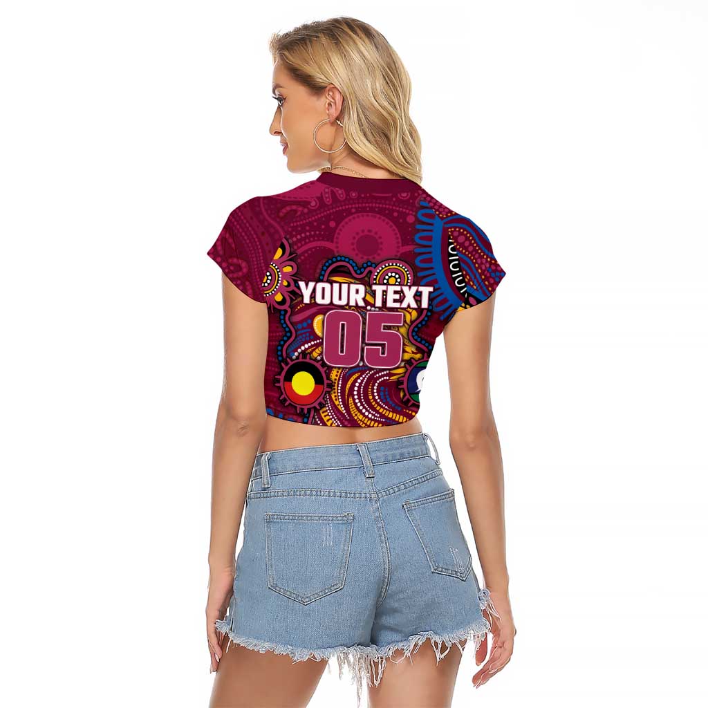 Custom NAIDOC Week Brisbane Lions Raglan Cropped T Shirt Australian Aboriginal Art