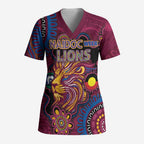 Custom NAIDOC Week Brisbane Lions Scrub Top Australian Aboriginal Art
