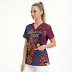 Custom NAIDOC Week Brisbane Lions Scrub Top Australian Aboriginal Art