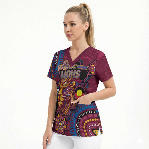 Custom NAIDOC Week Brisbane Lions Scrub Top Australian Aboriginal Art