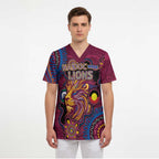 Custom NAIDOC Week Brisbane Lions Scrub Top Australian Aboriginal Art
