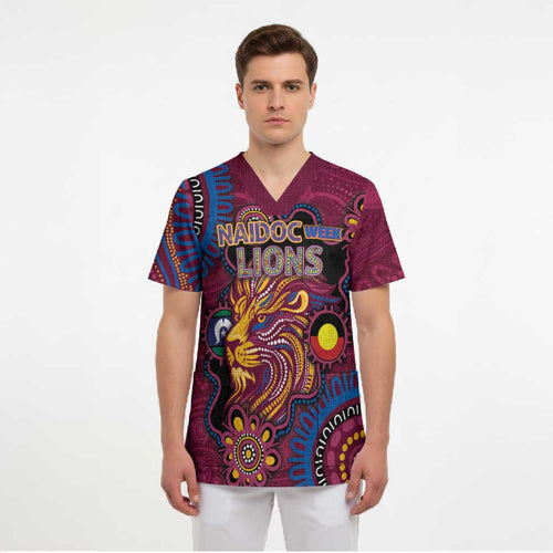 Custom NAIDOC Week Brisbane Lions Scrub Top Australian Aboriginal Art
