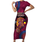 Custom NAIDOC Week Brisbane Lions Short Sleeve Bodycon Dress Australian Aboriginal Art