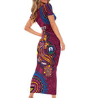 Custom NAIDOC Week Brisbane Lions Short Sleeve Bodycon Dress Australian Aboriginal Art