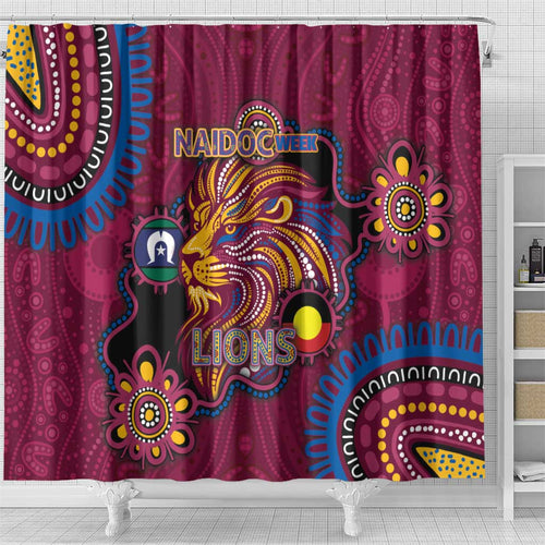 NAIDOC Week Brisbane Lions Shower Curtain Australian Aboriginal Art