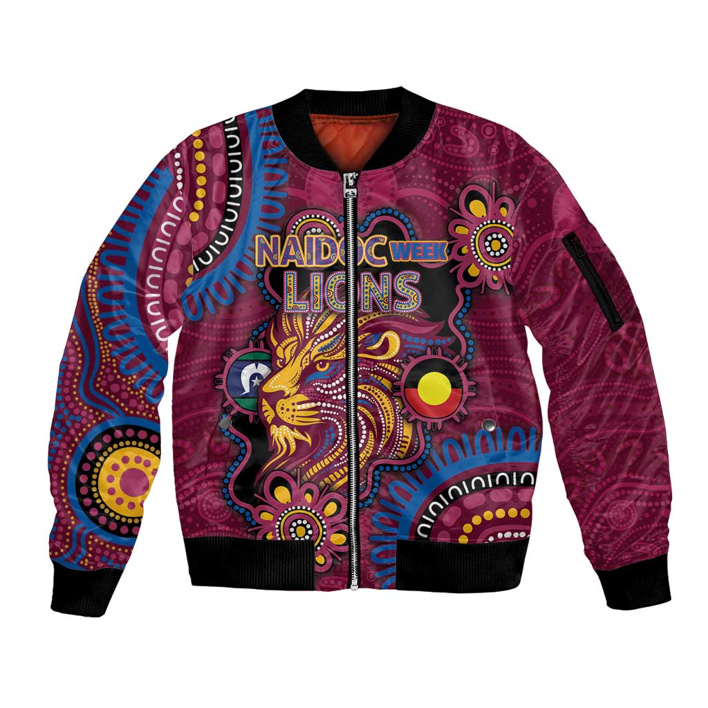 Custom NAIDOC Week Brisbane Lions Sleeve Zip Bomber Jacket Australian Aboriginal Art