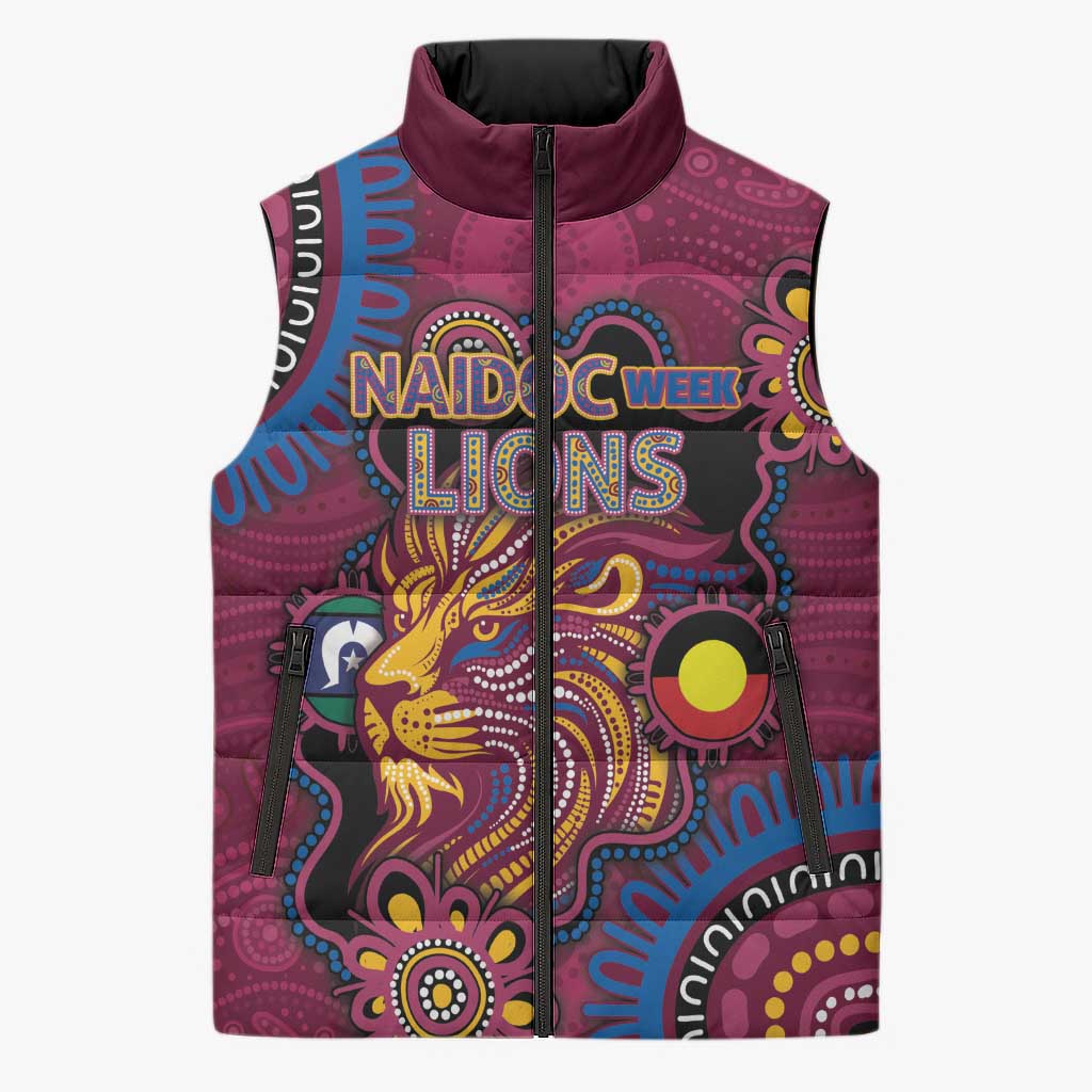 Custom NAIDOC Week Brisbane Lions Sleeveless Puffer Jacket Australian Aboriginal Art