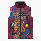 Custom NAIDOC Week Brisbane Lions Sleeveless Puffer Jacket Australian Aboriginal Art