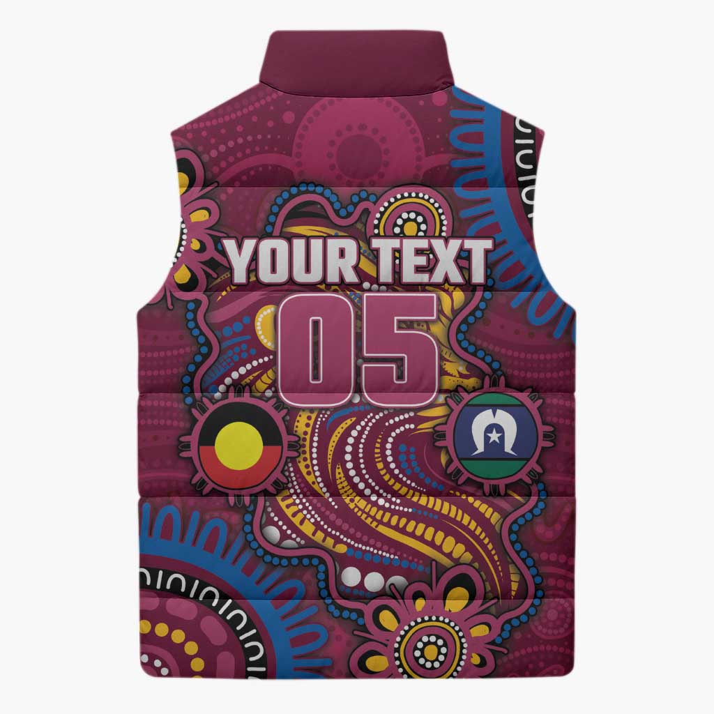 Custom NAIDOC Week Brisbane Lions Sleeveless Puffer Jacket Australian Aboriginal Art