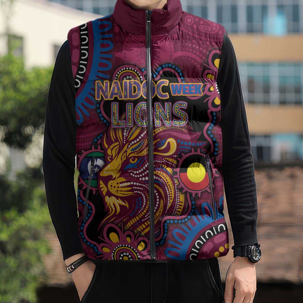 Custom NAIDOC Week Brisbane Lions Sleeveless Puffer Jacket Australian Aboriginal Art