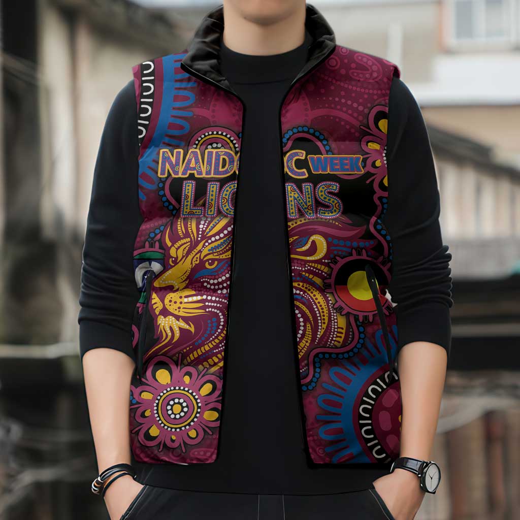 Custom NAIDOC Week Brisbane Lions Sleeveless Puffer Jacket Australian Aboriginal Art