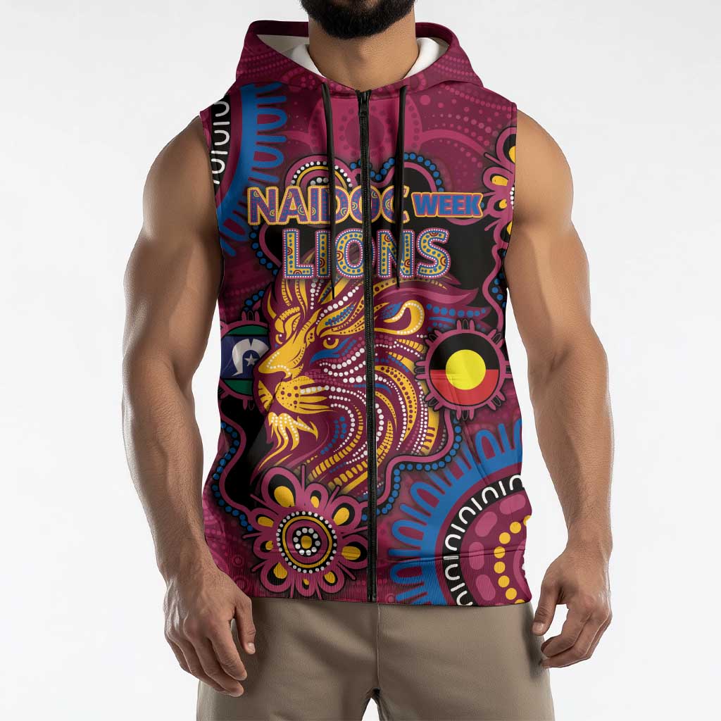Custom NAIDOC Week Brisbane Lions Sleeveless Zip Hoodie Australian Aboriginal Art