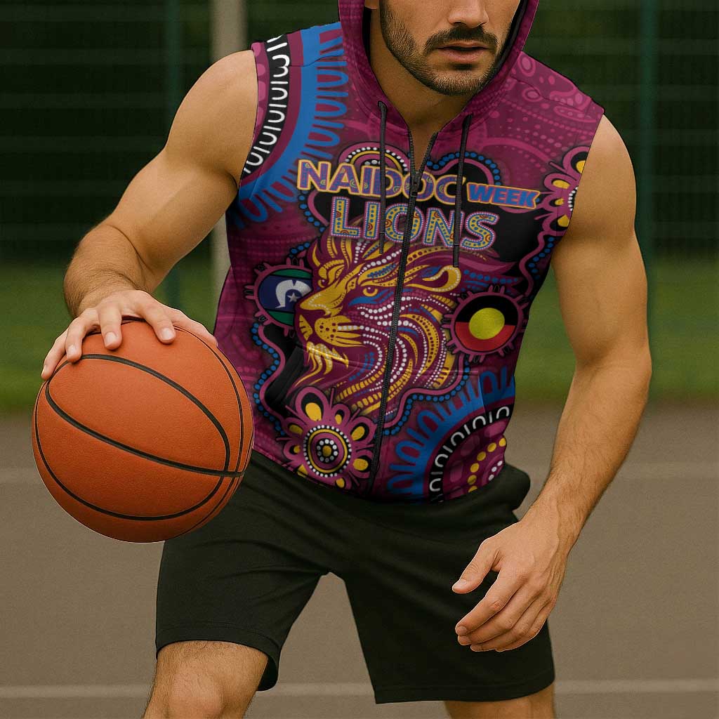 Custom NAIDOC Week Brisbane Lions Sleeveless Zip Hoodie Australian Aboriginal Art