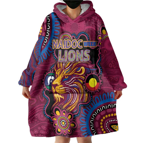 Custom NAIDOC Week Brisbane Lions Wearable Blanket Hoodie Australian Aboriginal Art
