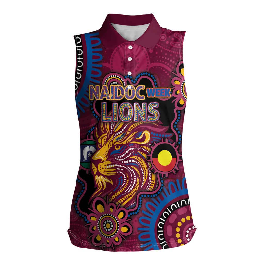 Custom NAIDOC Week Brisbane Lions Women Sleeveless Polo Shirt Australian Aboriginal Art