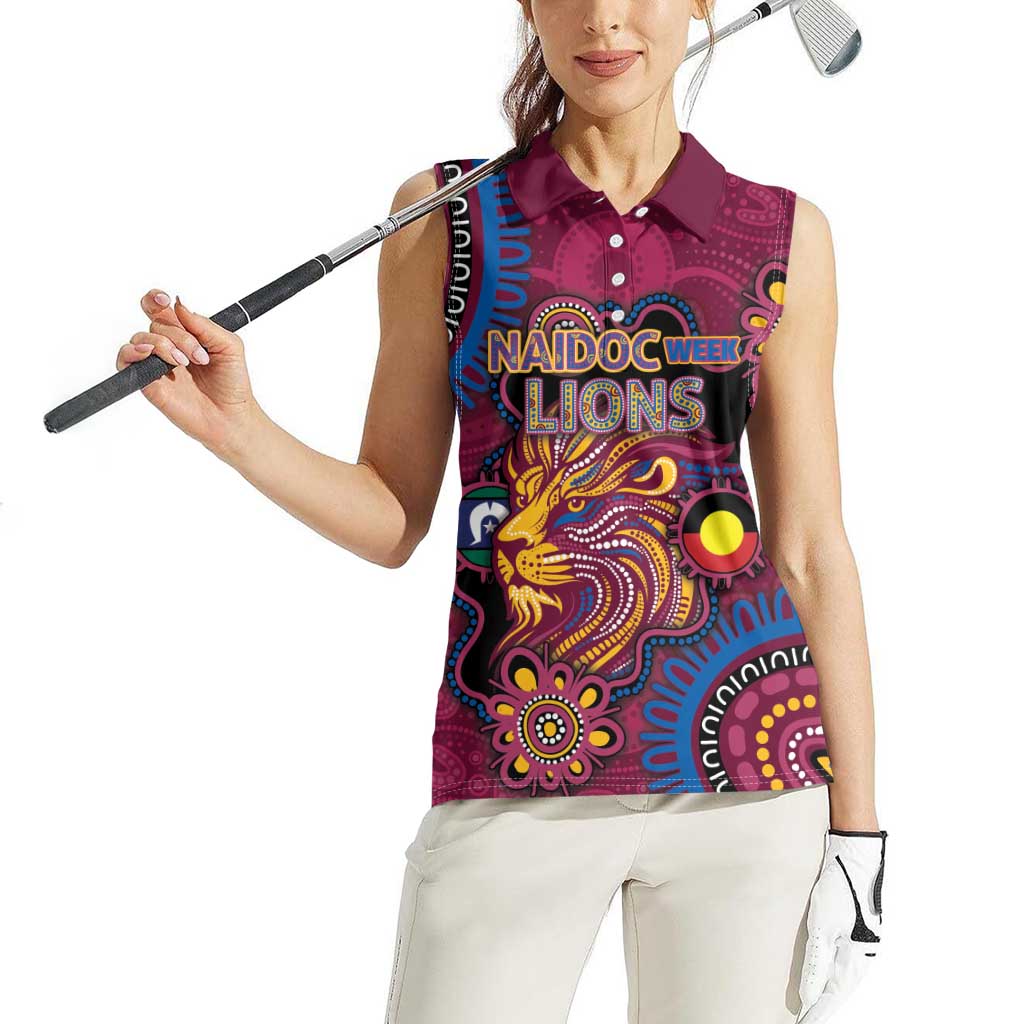 Custom NAIDOC Week Brisbane Lions Women Sleeveless Polo Shirt Australian Aboriginal Art