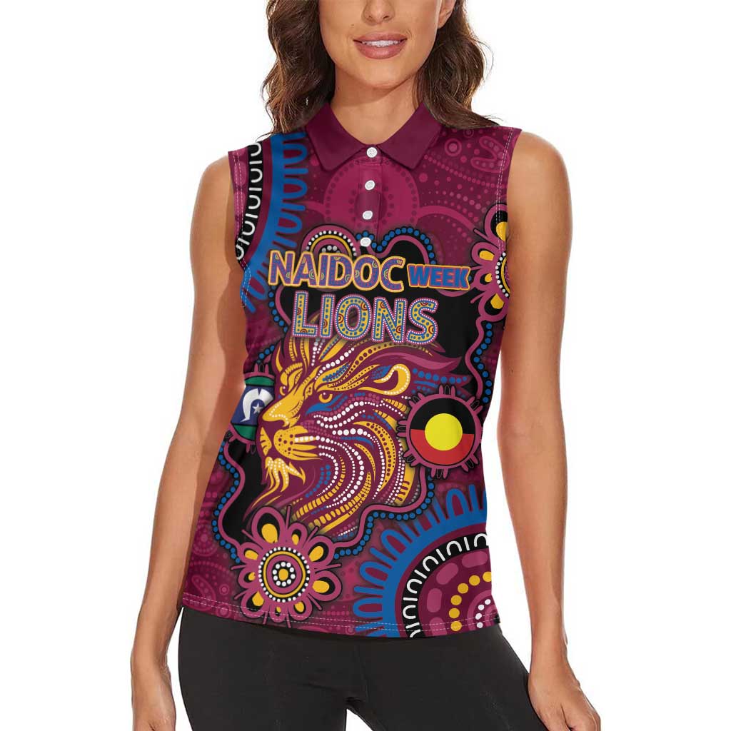 Custom NAIDOC Week Brisbane Lions Women Sleeveless Polo Shirt Australian Aboriginal Art