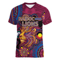 Custom NAIDOC Week Brisbane Lions Women V-Neck T-Shirt Australian Aboriginal Art