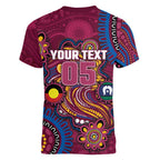 Custom NAIDOC Week Brisbane Lions Women V-Neck T-Shirt Australian Aboriginal Art