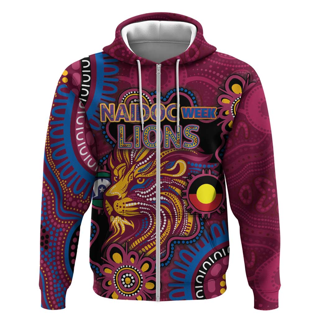 Custom NAIDOC Week Brisbane Lions Zip Hoodie Australian Aboriginal Art