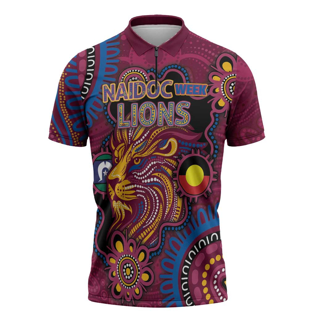 Custom NAIDOC Week Brisbane Lions Zipper Polo Shirt Australian Aboriginal Art