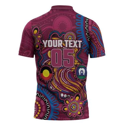 Custom NAIDOC Week Brisbane Lions Zipper Polo Shirt Australian Aboriginal Art