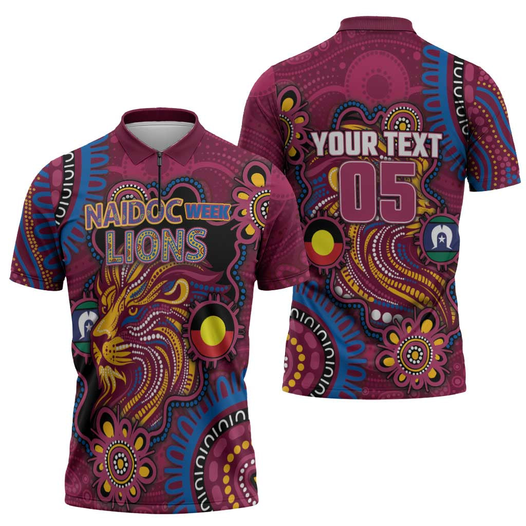 Custom NAIDOC Week Brisbane Lions Zipper Polo Shirt Australian Aboriginal Art