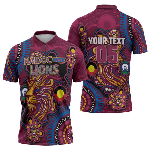 Custom NAIDOC Week Brisbane Lions Zipper Polo Shirt Australian Aboriginal Art