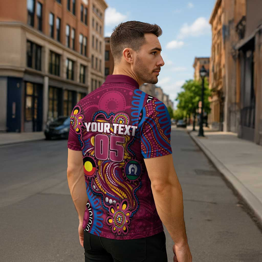 Custom NAIDOC Week Brisbane Lions Zipper Polo Shirt Australian Aboriginal Art