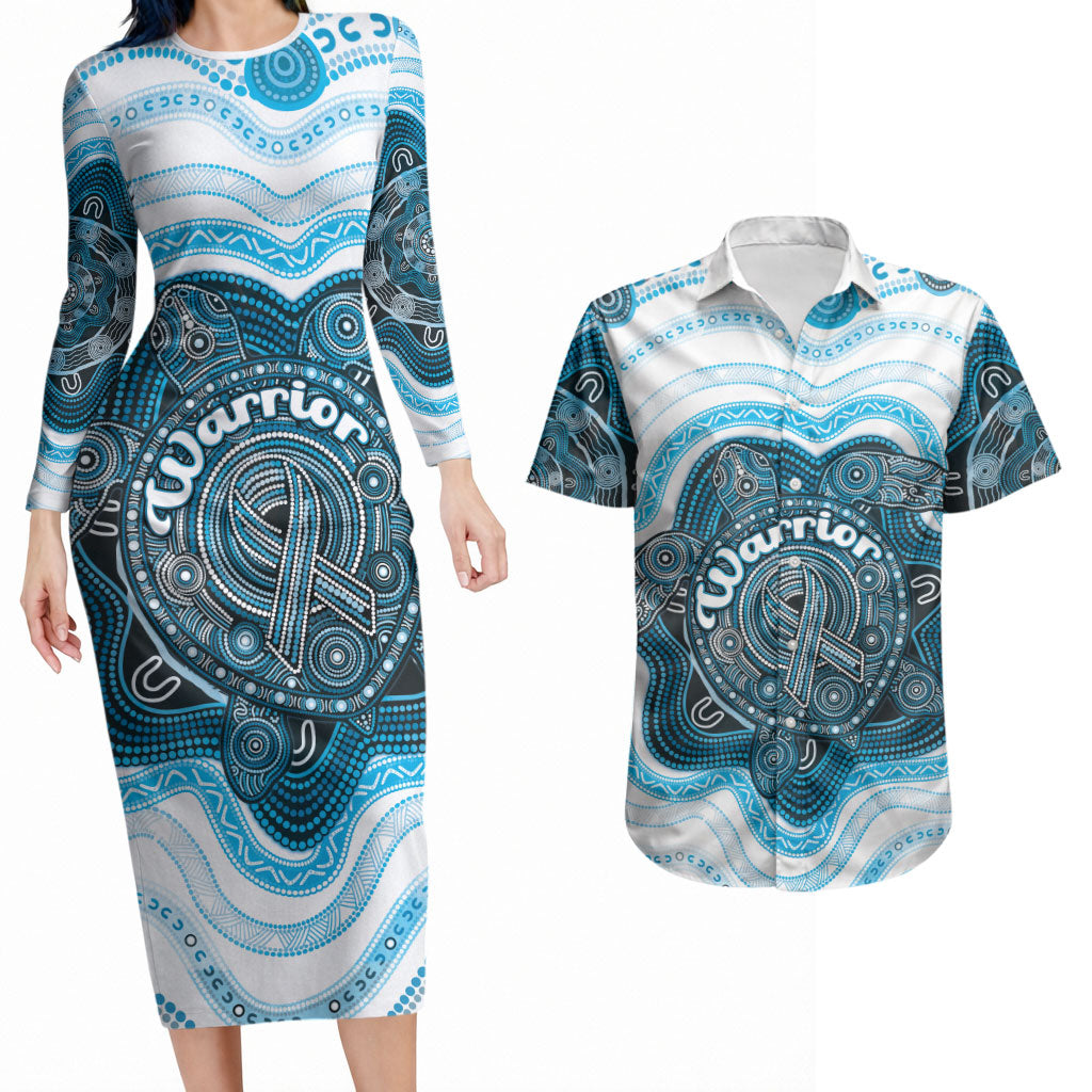 Personalised Prostate Cancer Awareness Month Couples Matching Long Sleeve Bodycon Dress and Hawaiian Shirt Warrior Ribbon Turtle Dot Art Pattern