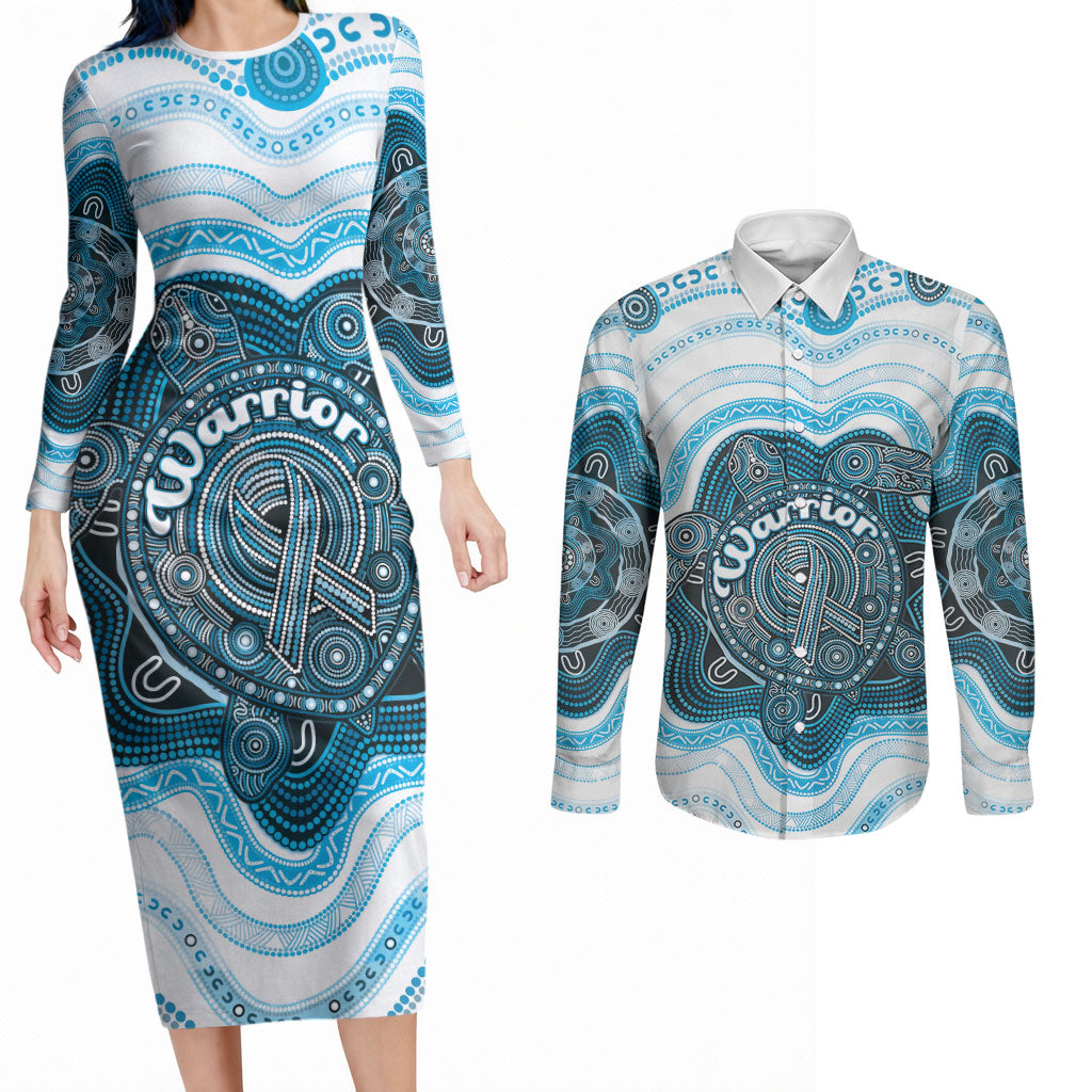 Personalised Prostate Cancer Awareness Month Couples Matching Long Sleeve Bodycon Dress and Long Sleeve Button Shirt Warrior Ribbon Turtle Dot Art Pattern