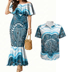 Personalised Prostate Cancer Awareness Month Couples Matching Mermaid Dress and Hawaiian Shirt Warrior Ribbon Turtle Dot Art Pattern