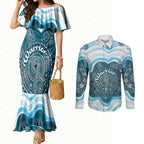 Personalised Prostate Cancer Awareness Month Couples Matching Mermaid Dress and Long Sleeve Button Shirt Warrior Ribbon Turtle Dot Art Pattern