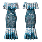 Personalised Prostate Cancer Awareness Month Couples Matching Mermaid Dress and Long Sleeve Button Shirt Warrior Ribbon Turtle Dot Art Pattern