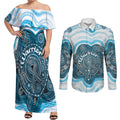 Personalised Prostate Cancer Awareness Month Couples Matching Off Shoulder Maxi Dress and Long Sleeve Button Shirt Warrior Ribbon Turtle Dot Art Pattern