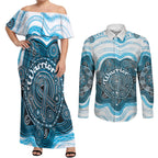 Personalised Prostate Cancer Awareness Month Couples Matching Off Shoulder Maxi Dress and Long Sleeve Button Shirt Warrior Ribbon Turtle Dot Art Pattern