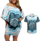 Personalised Prostate Cancer Awareness Month Couples Matching Off Shoulder Short Dress and Hawaiian Shirt Warrior Ribbon Turtle Dot Art Pattern