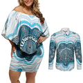 Personalised Prostate Cancer Awareness Month Couples Matching Off Shoulder Short Dress and Long Sleeve Button Shirt Warrior Ribbon Turtle Dot Art Pattern