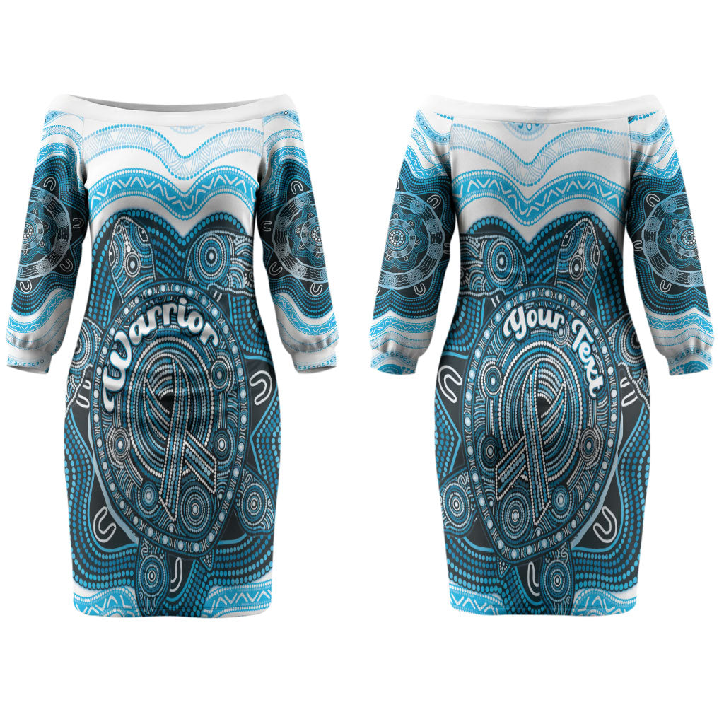 Personalised Prostate Cancer Awareness Month Couples Matching Off The Shoulder Long Sleeve Dress and Hawaiian Shirt Warrior Ribbon Turtle Dot Art Pattern