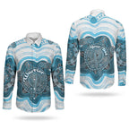 Personalised Prostate Cancer Awareness Month Couples Matching Off The Shoulder Long Sleeve Dress and Long Sleeve Button Shirt Warrior Ribbon Turtle Dot Art Pattern