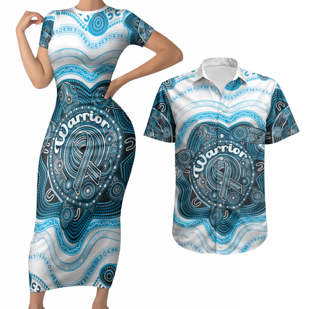 Personalised Prostate Cancer Awareness Month Couples Matching Short Sleeve Bodycon Dress and Hawaiian Shirt Warrior Ribbon Turtle Dot Art Pattern